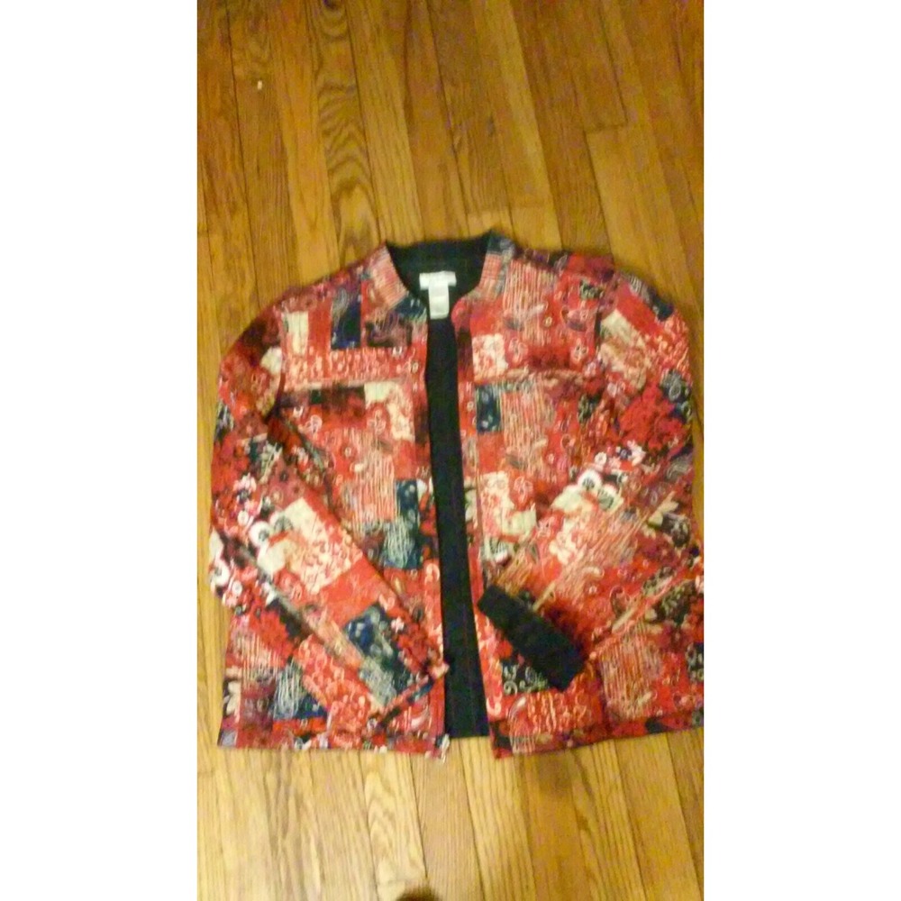 Christopher Banks Womens  Jacket SZ XL  Cotton Casual Foral Red White Blue